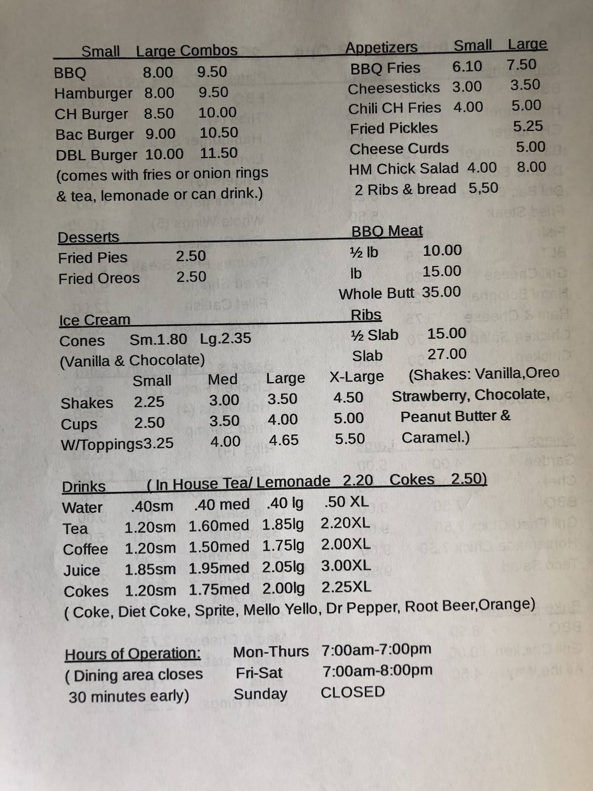 Menu at Unique BarBQ Place, Goodwater