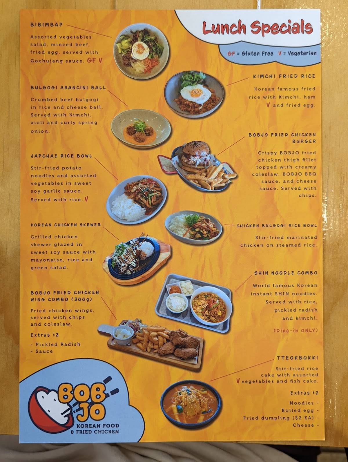 Menu at BOB JO restaurant, Mandurah