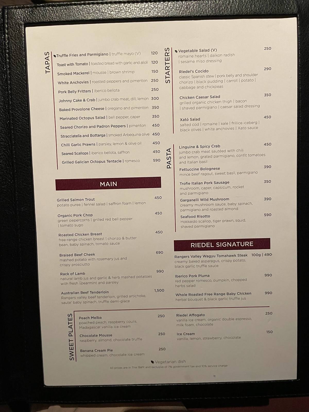 Menu at Riedel Wine Bar & Cellar, Bangkok