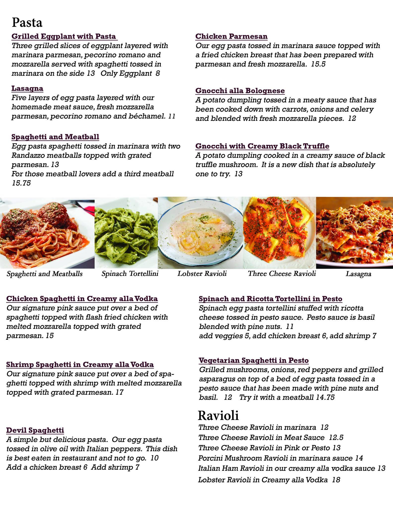 Menu at Randazzo's Italian Market restaurant, Denham Springs