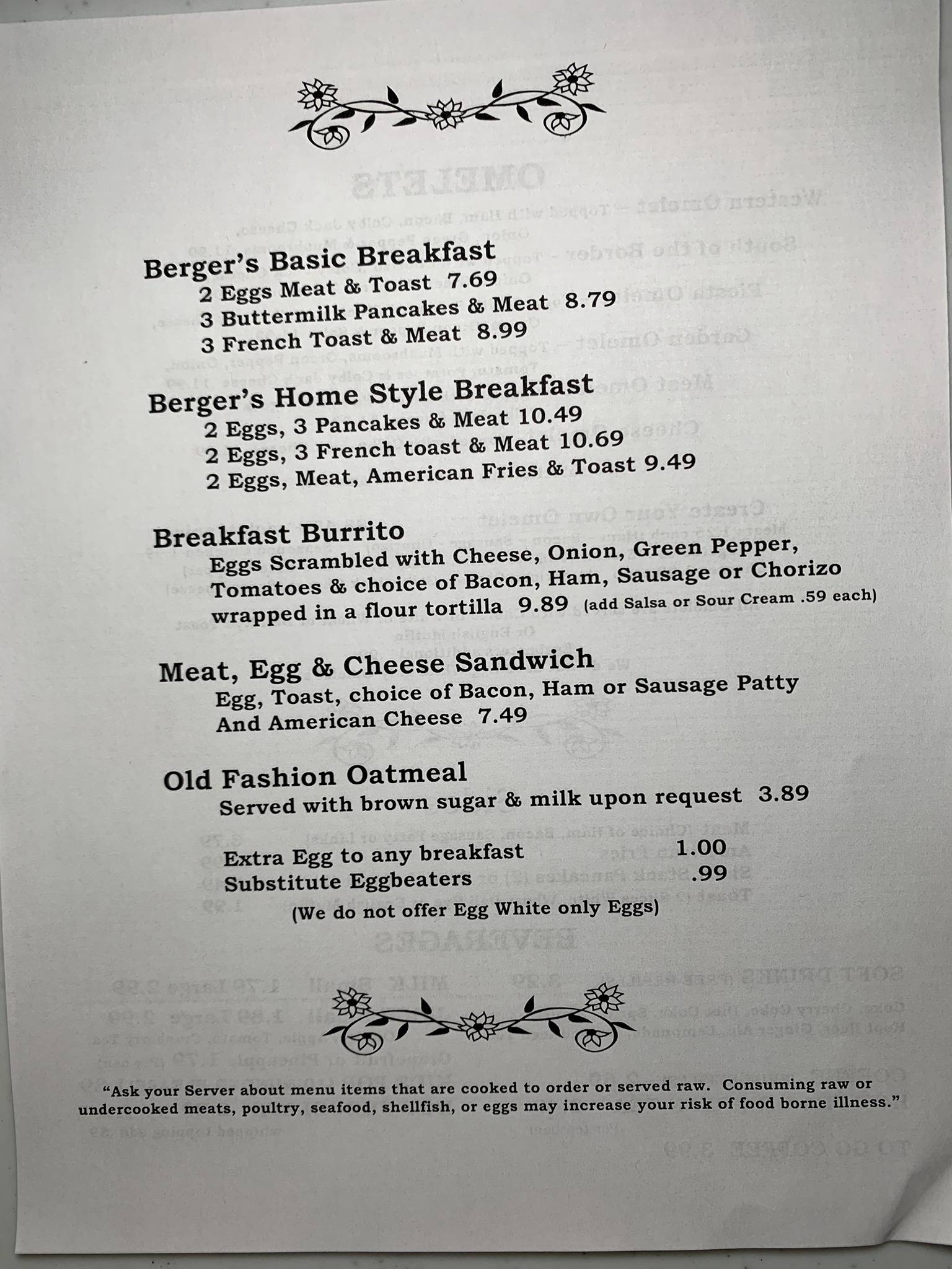Menu at Berger's Family Restaurant, Bay City