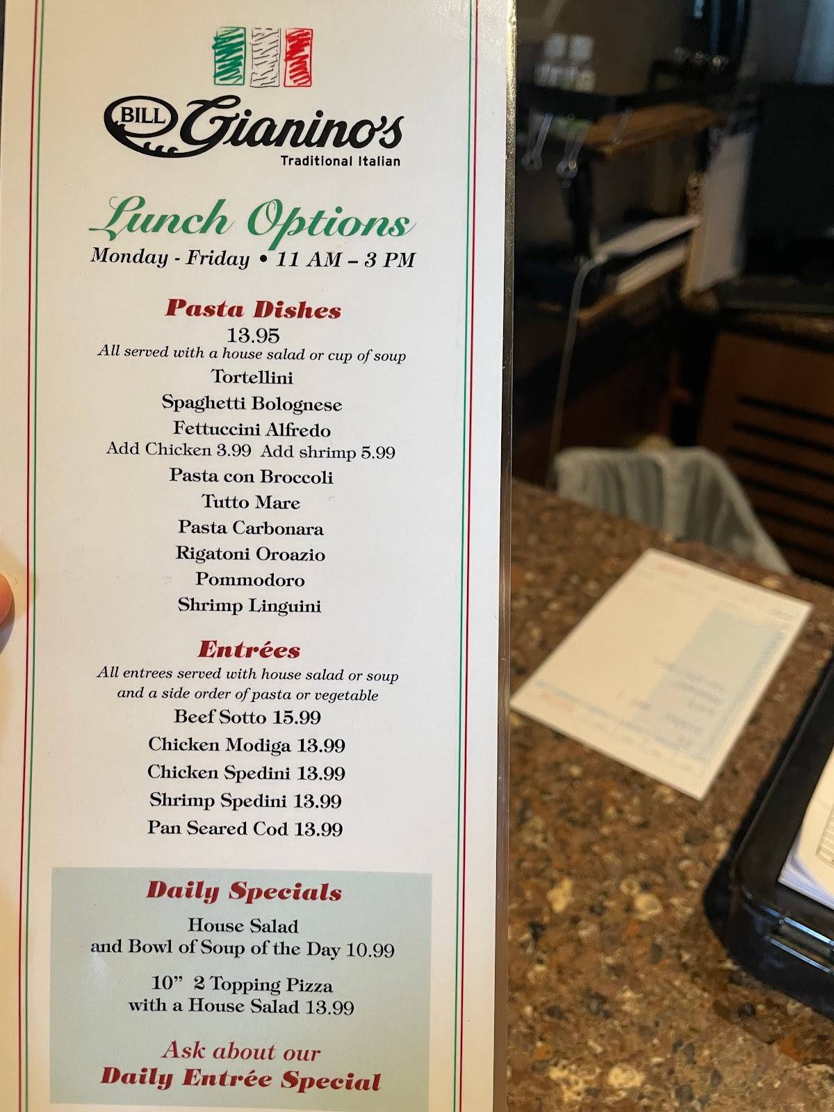 Menu at Bill Gianino's Restaurant, Mehlville