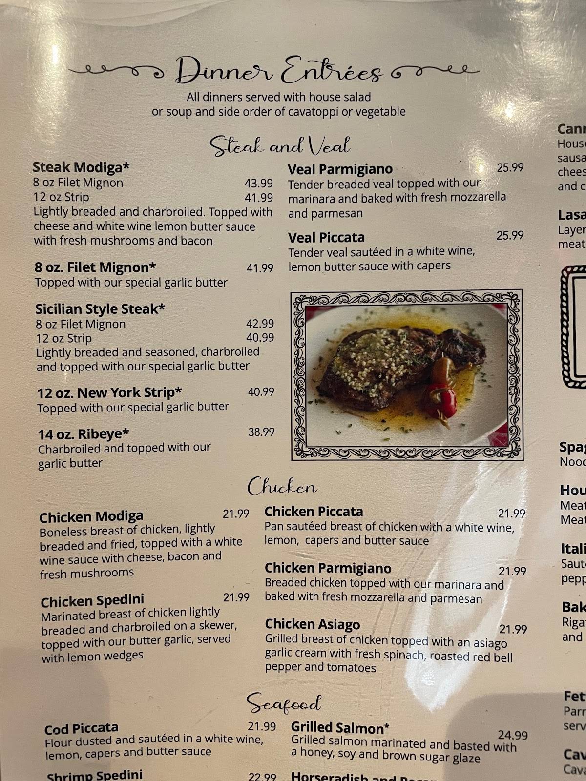 Menu at Bill Gianino's Restaurant, Mehlville