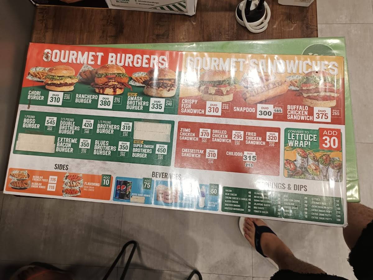 Menu at Brothers Burger Caltex SLEX Biñan restaurant, Biñan