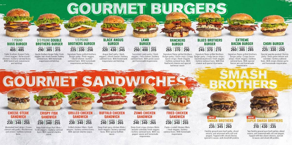 Menu at Brothers Burger Caltex SLEX Biñan restaurant, Biñan
