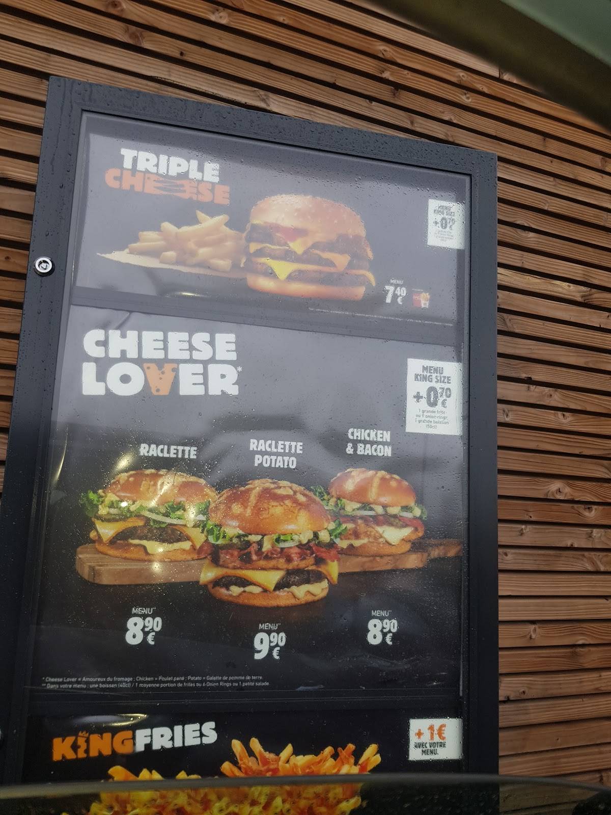 Menu au Burger King restaurant, SaintApollinaire