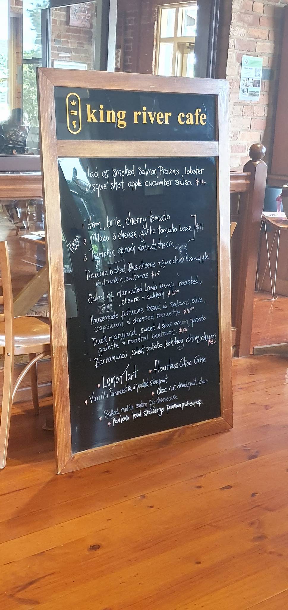 Menu at King River Cafe, Oxley