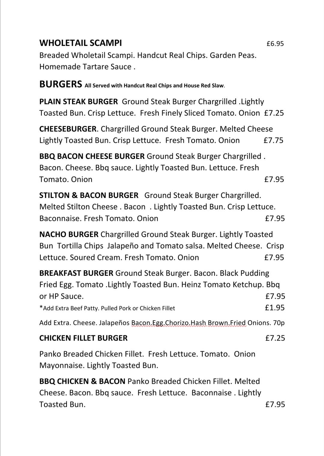 Menu at The Whistle Stop Cafe, Southport