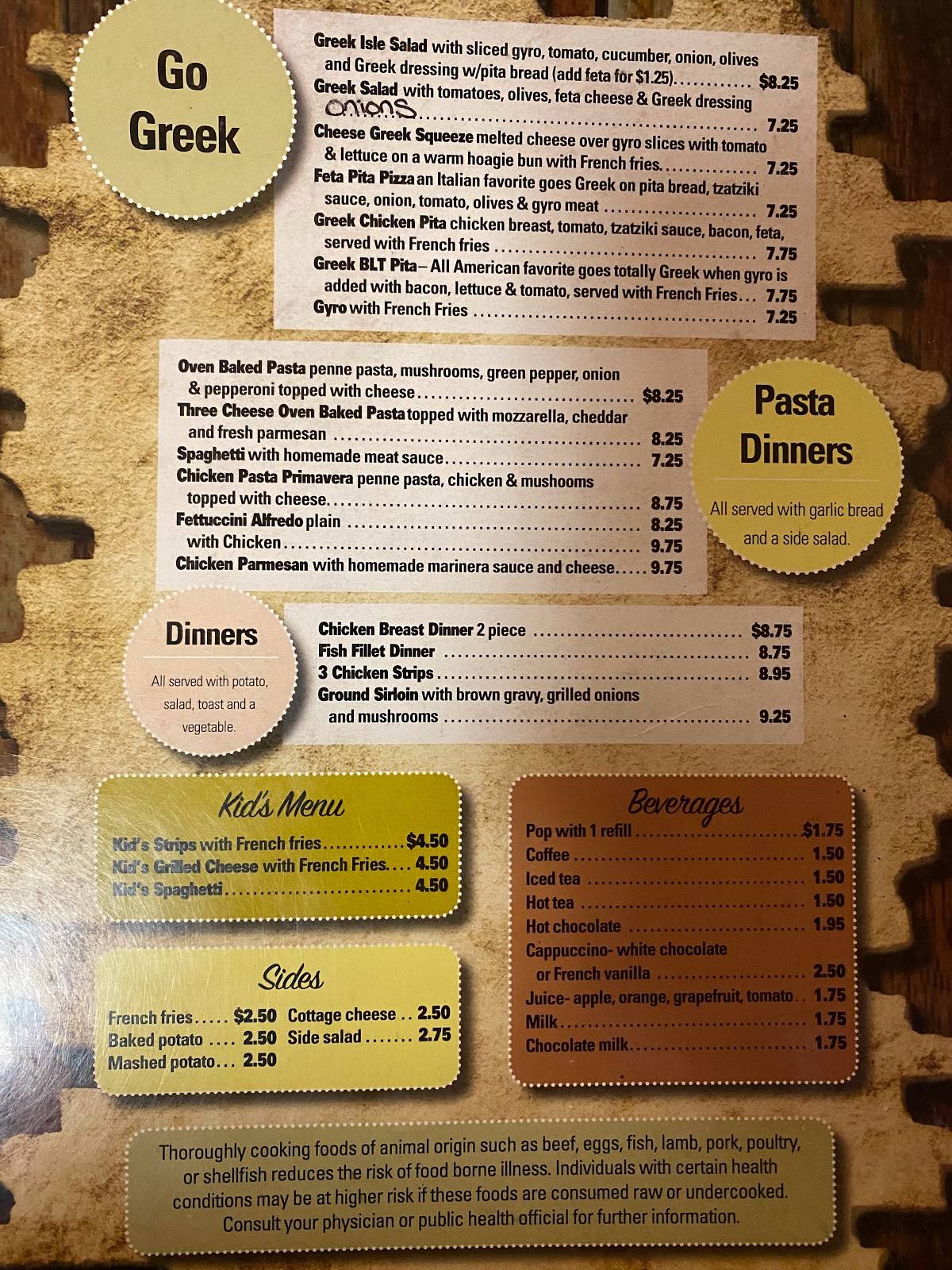 Menu at Windmill Cafe, Pella