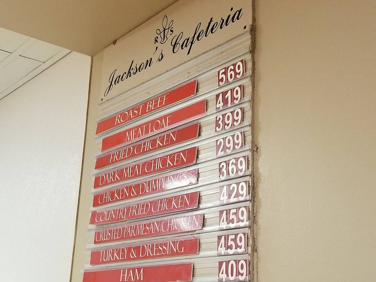 Menu at Jackson's Cafeteria, Gastonia, E Franklin Blvd