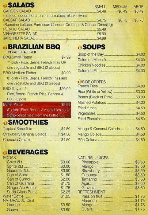 Menu at The Taste of Brazil steakhouse, Philadelphia