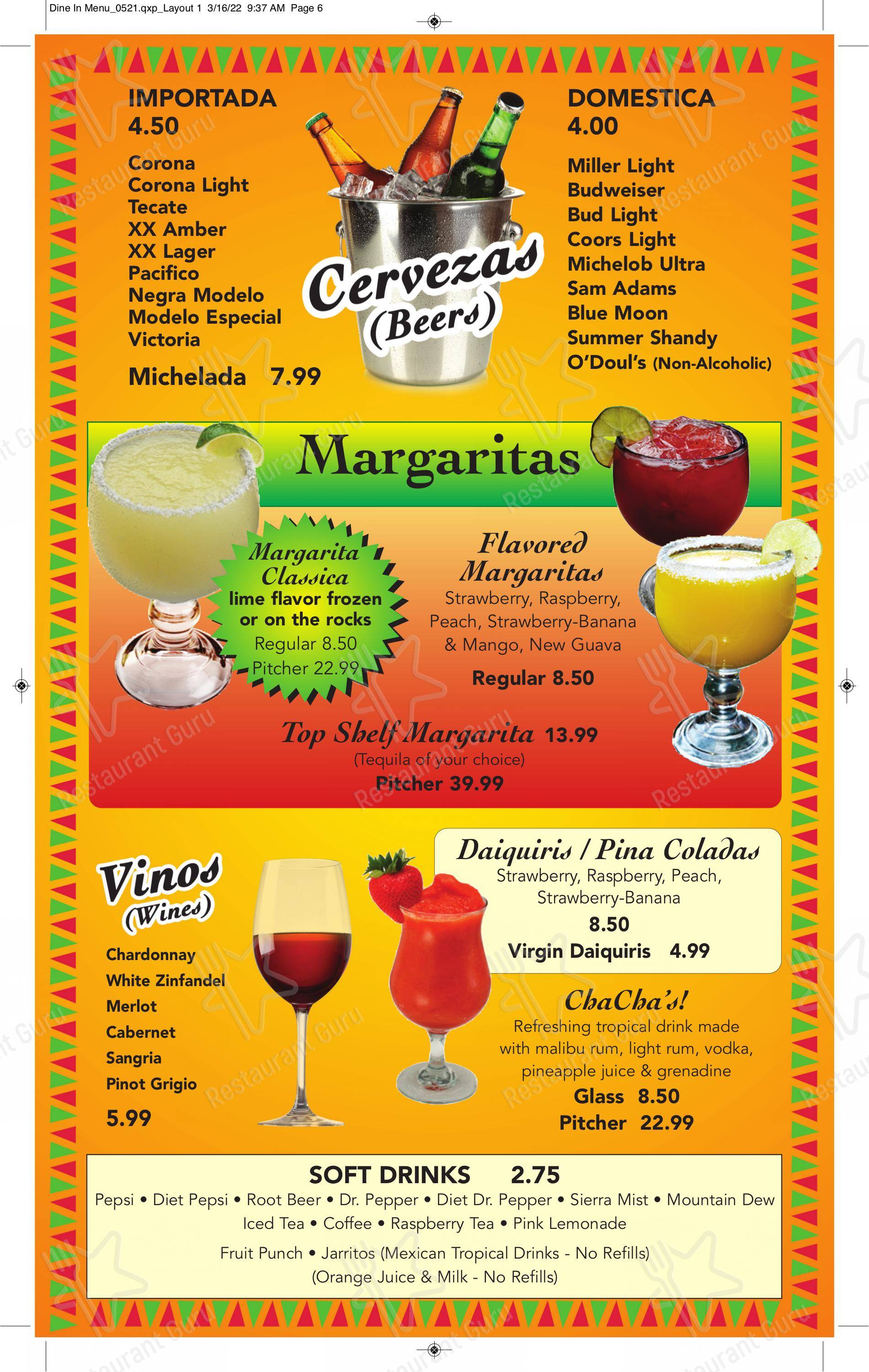 Menu at Casa Del Rio restaurant, Wadsworth