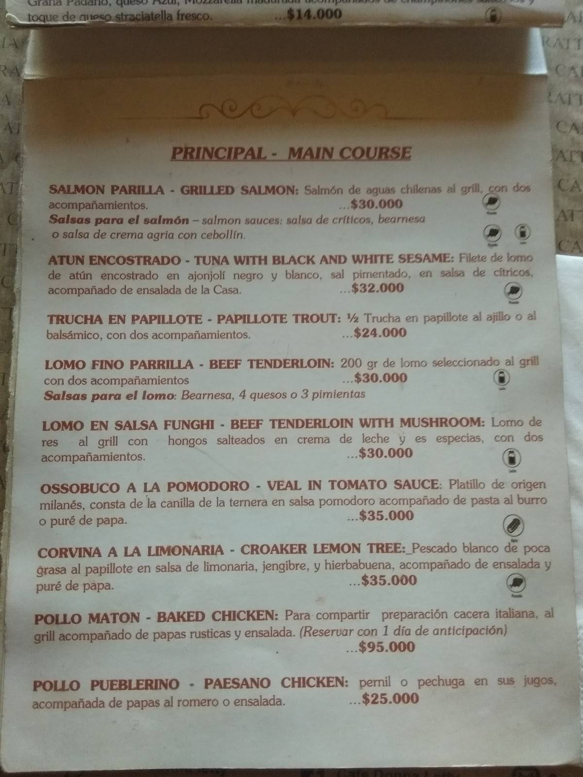 Menu at Casa Donna Letty Café Trattoria, Bogotá, Cl. 137b 57B 19