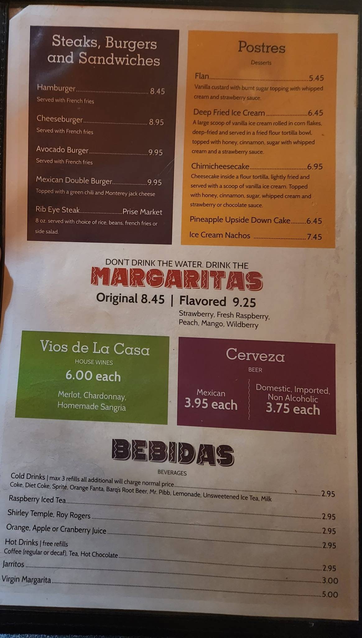 Menu at Casa Mexicana restaurant, Avoca