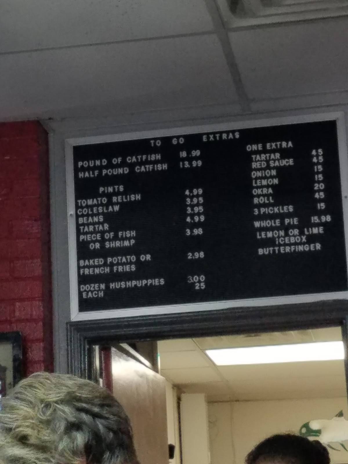 Menu at Catfish Sam's restaurant, Arlington
