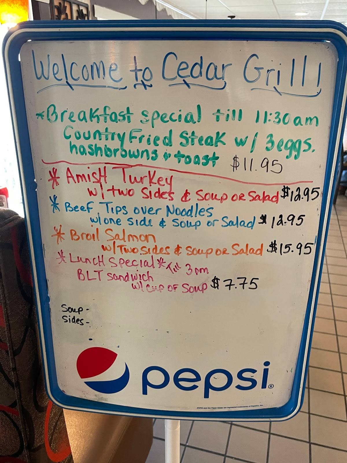 Menu at Cedar Grill restaurant, Lebanon