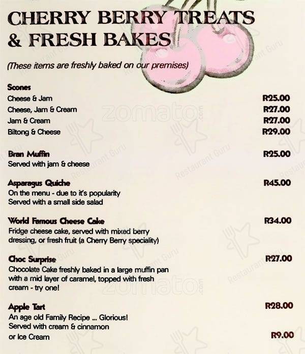 Menu at Cherry Berry cafe, Centurion
