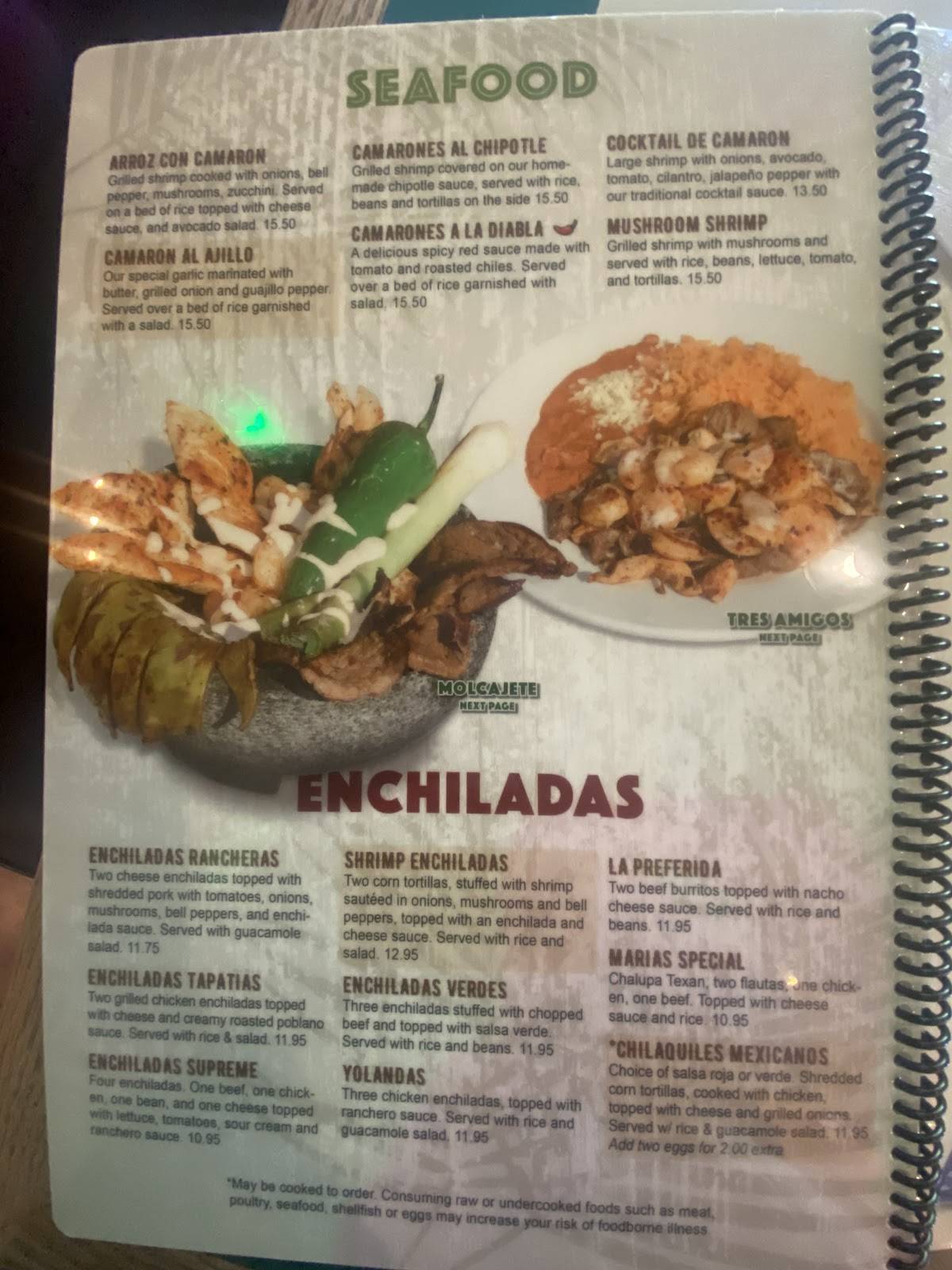 Menu at Puerto Vallarta restaurant, Lake Park