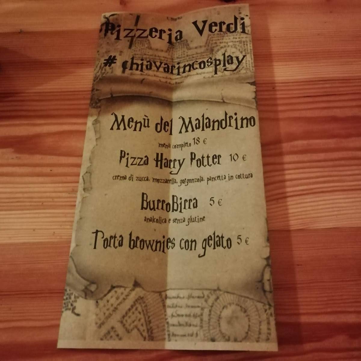 Menu da Pizzeria Verdi, Chiavari