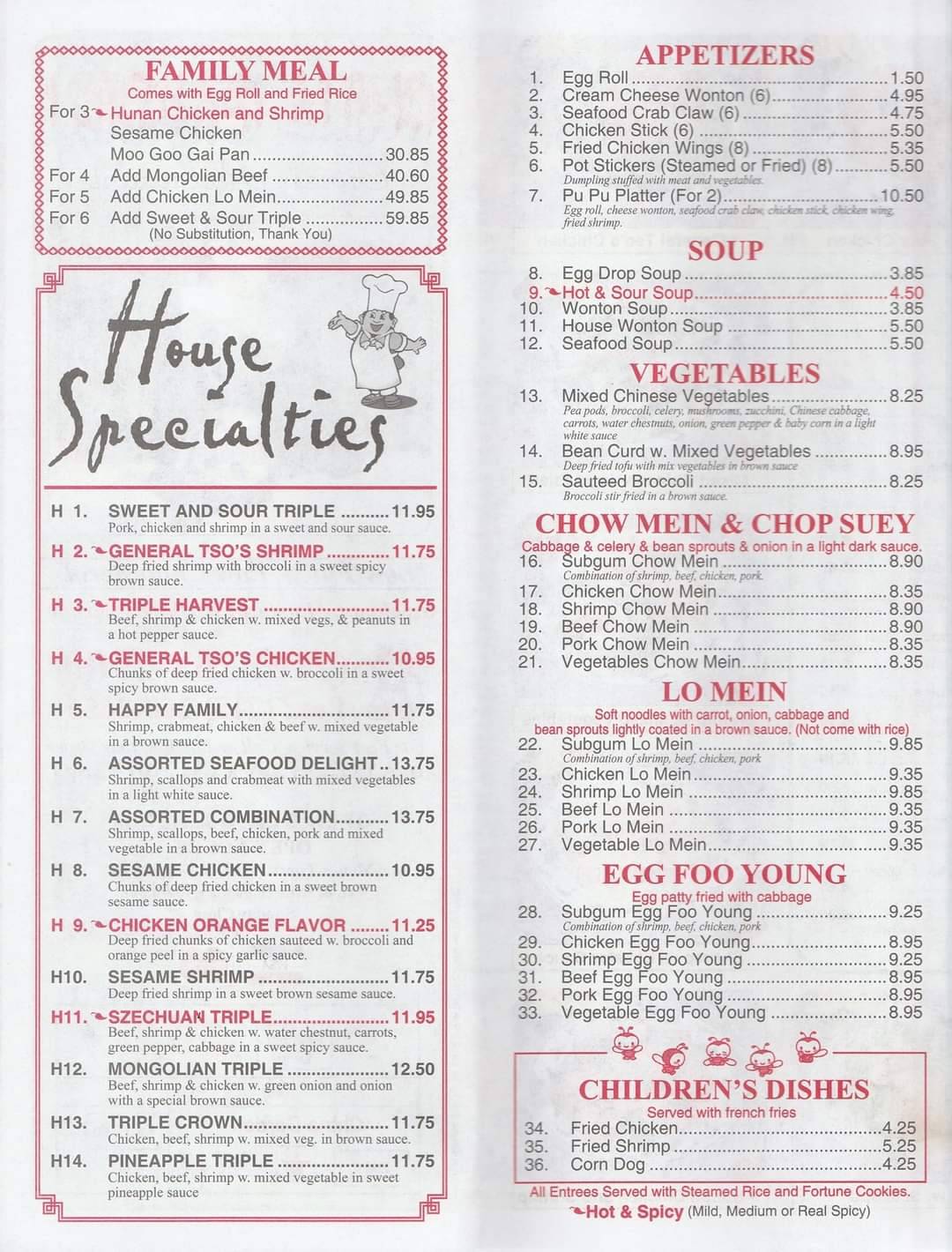 Menu at China Garden Restaurant, Amery
