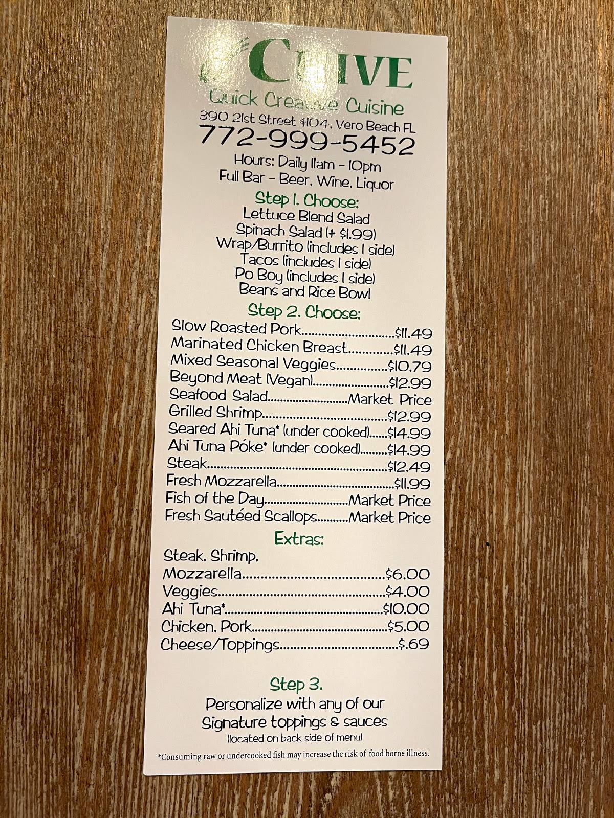 Menu at Chive restaurant, Vero Beach, 390 21st St 104