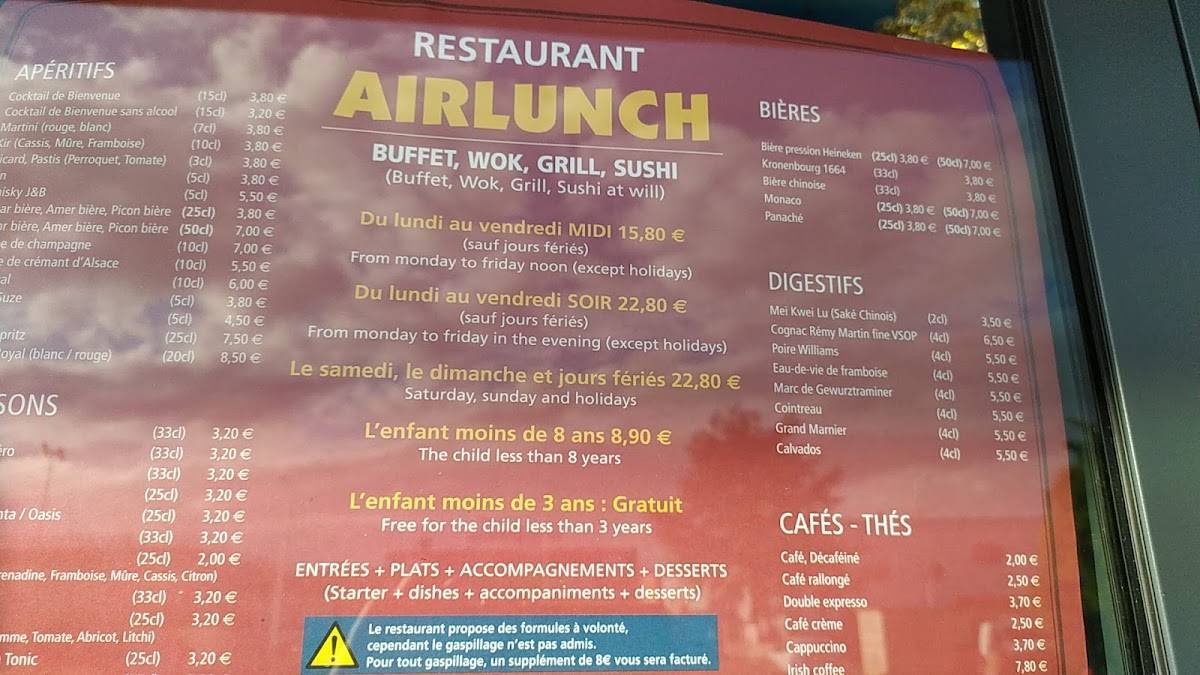 Menu at Airlunch restaurant, Colmar