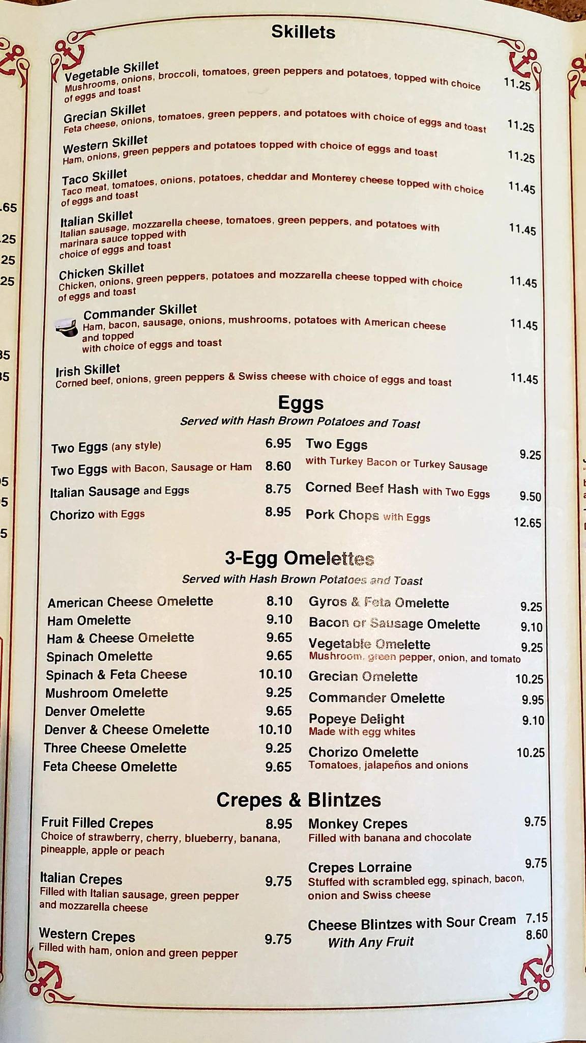 Menu at Commander Restaurant, Munster