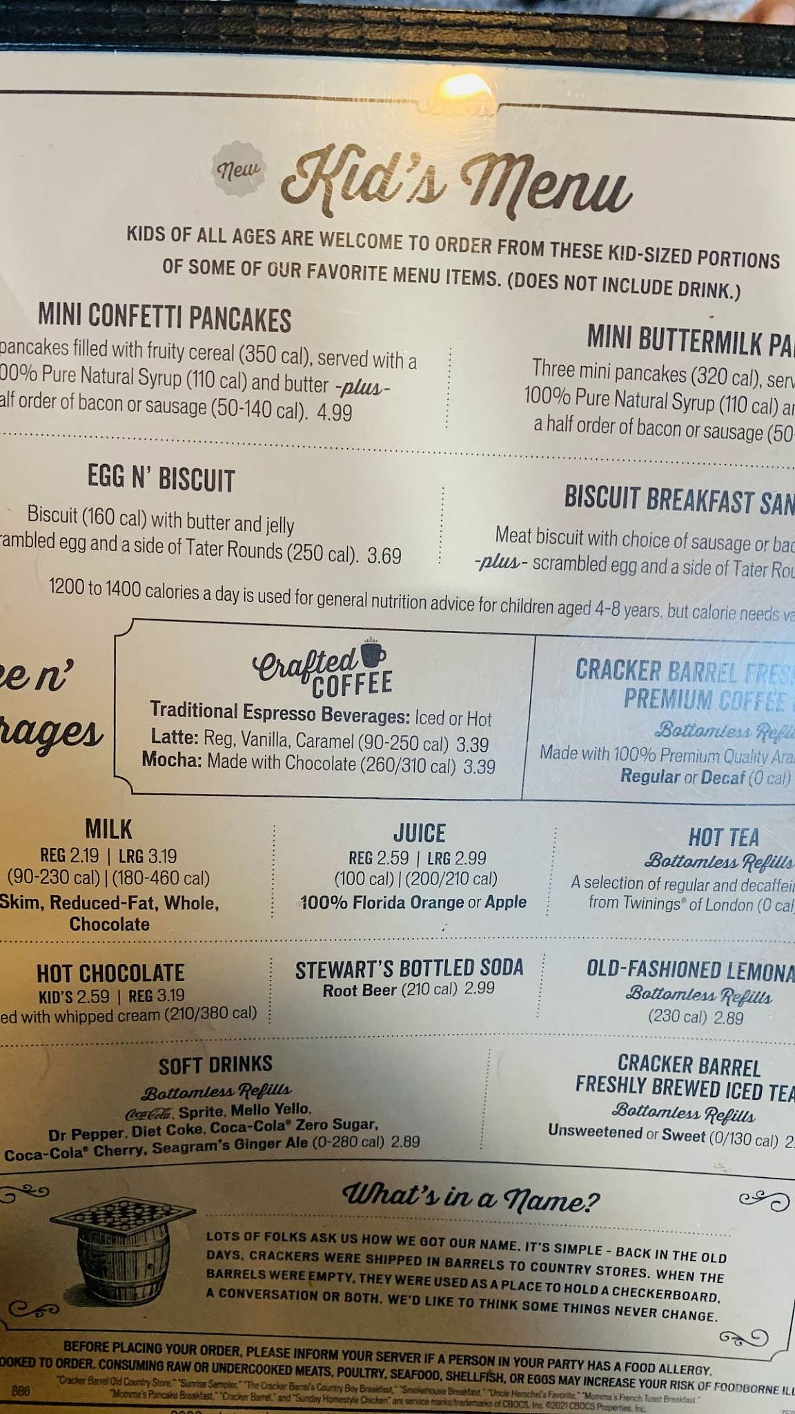 Menu at Cracker Barrel Old Country Store, Fishkill, 4 Merritt Blvd