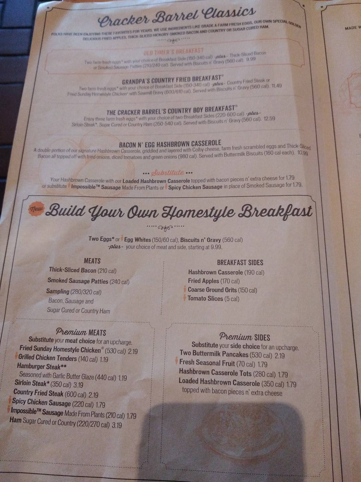 Menu at Cracker Barrel Old Country Store, Fishkill, 4 Merritt Blvd