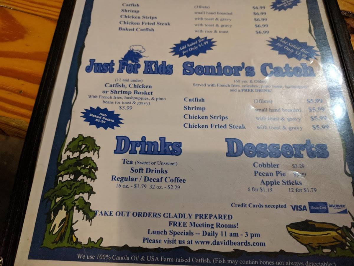 Menu at David Beard's Catfish King restaurant, Livingston, US59 Loop N