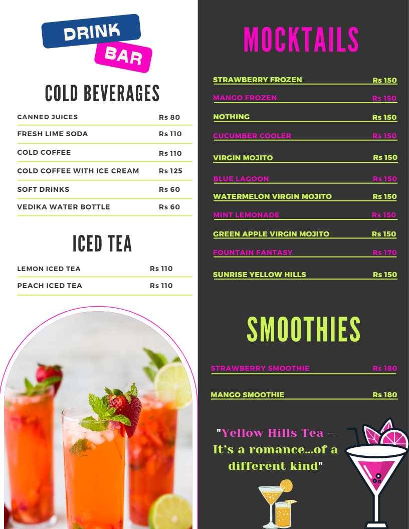 Menu at Yellow Hills cafe And Restaurant, Dehradun