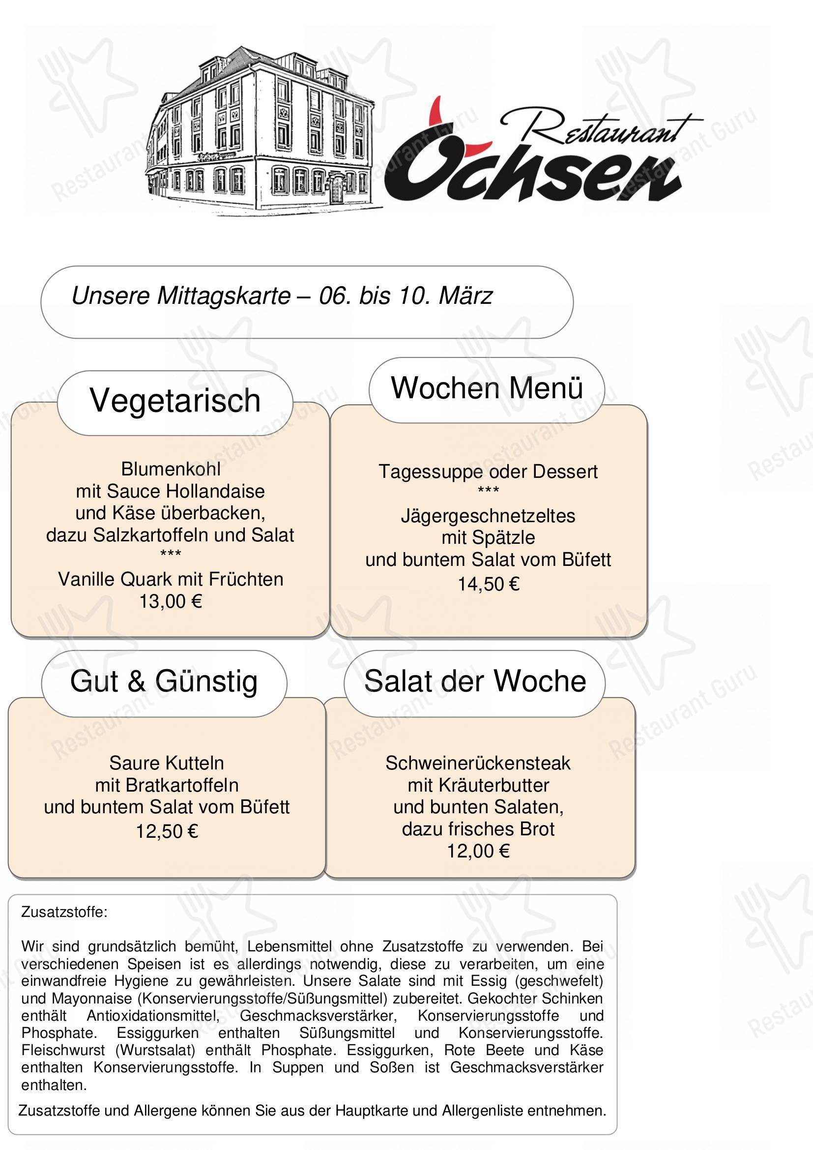Speisekarte Von Restaurant Ochsen Donaueschingen
