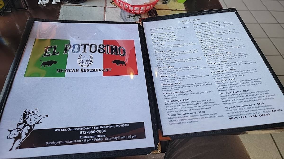 Menu at El Potosino Mexican Restaurant, Ste. Genevieve