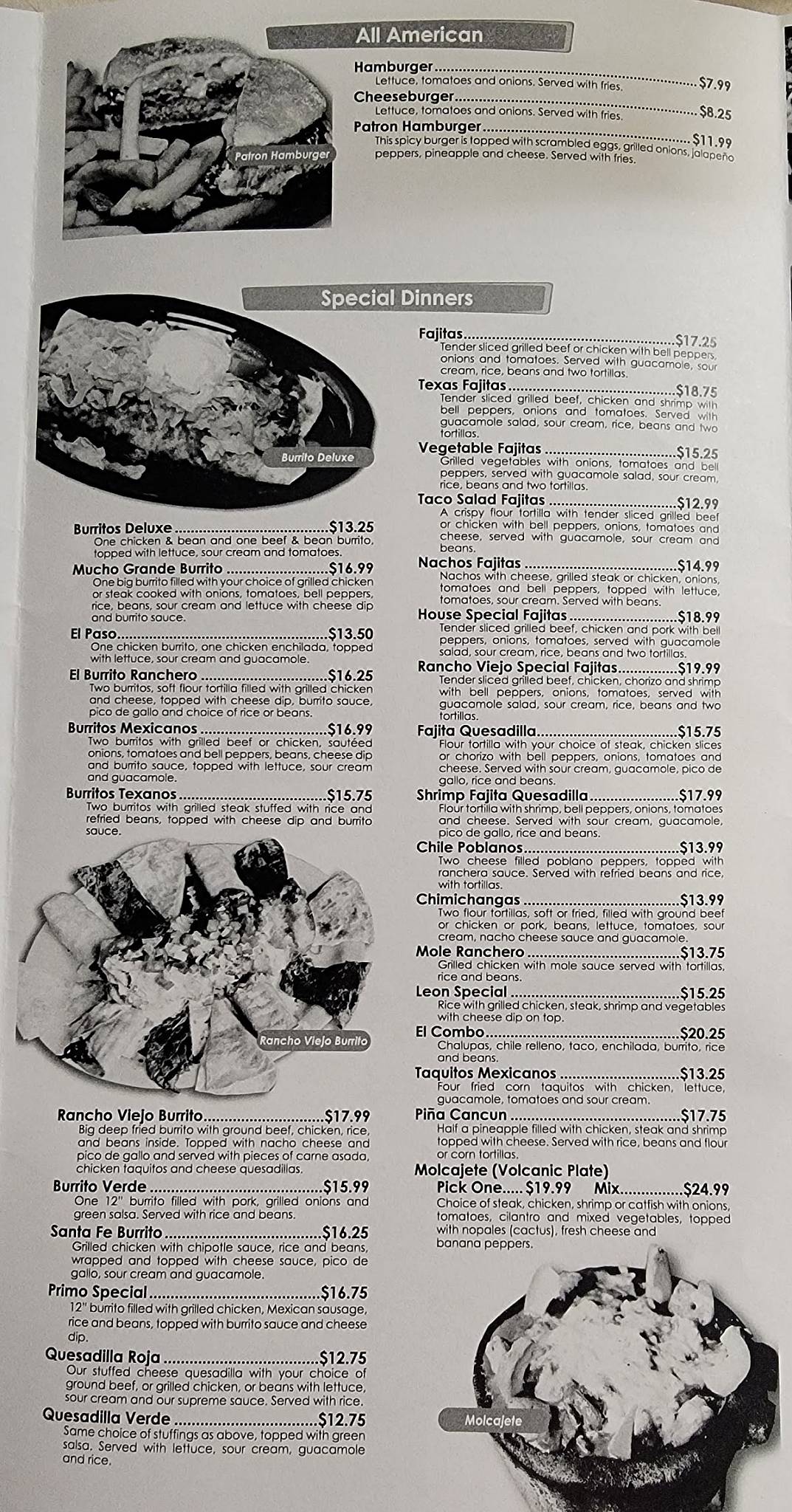 Menu at El Rancho Viejo Niles restaurant, Niles