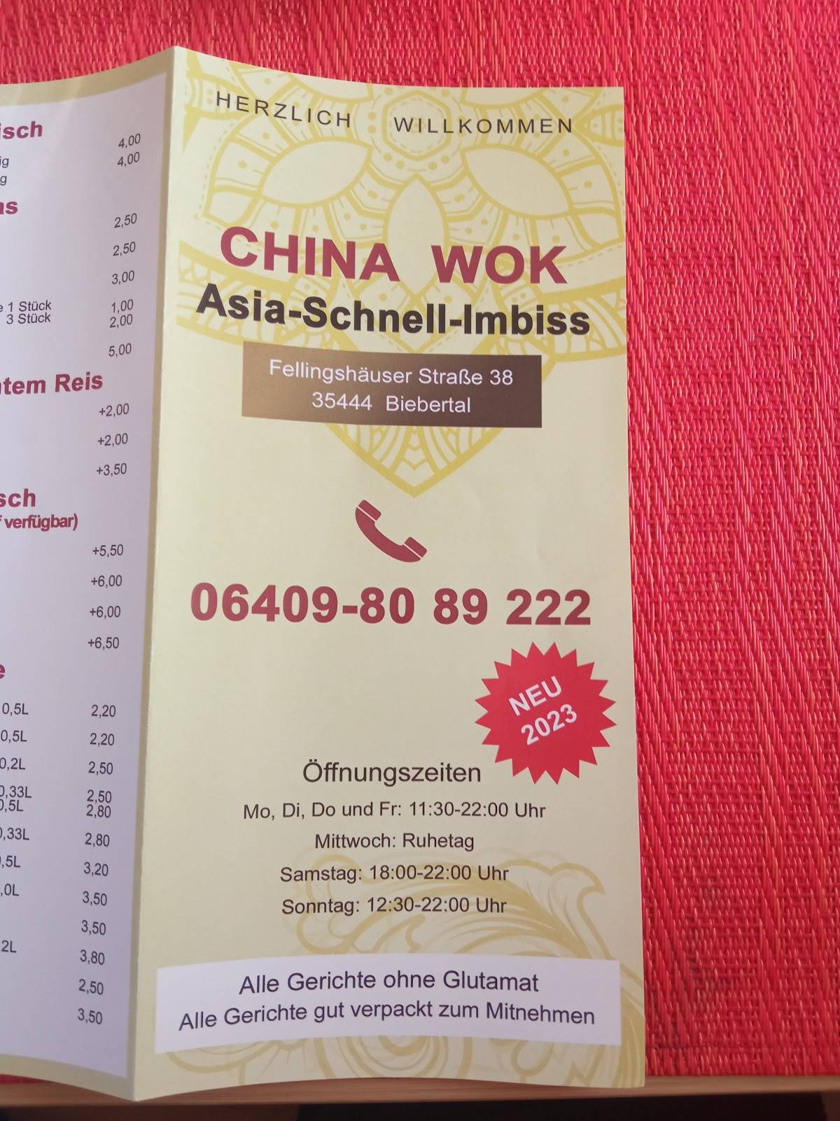 China Wok Karlstadt Speisekarte Speisekarte von China Wok fast Food, Biebertal