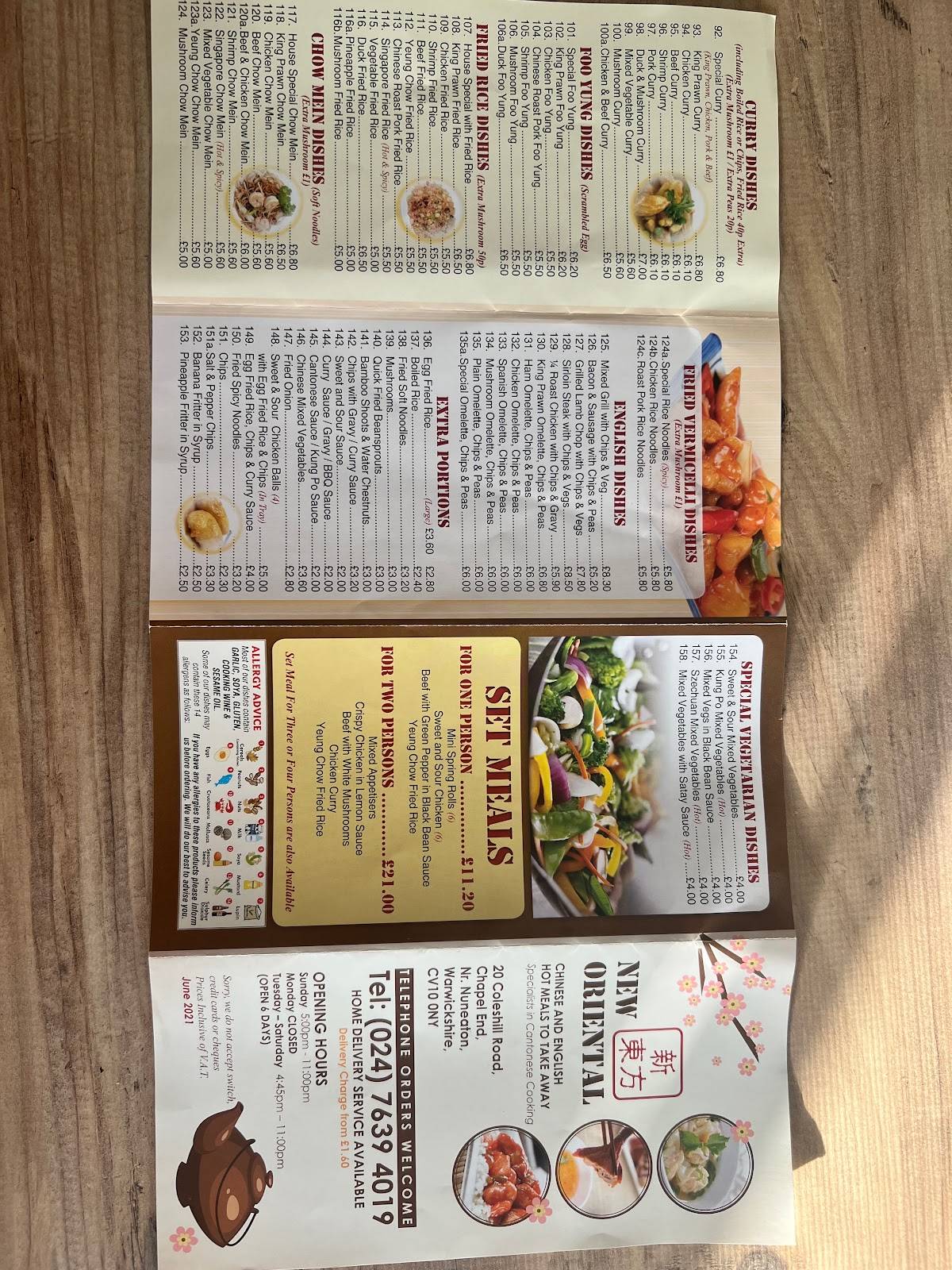 Menu at New Oriental fast food, Nuneaton, 20 Coleshill Rd