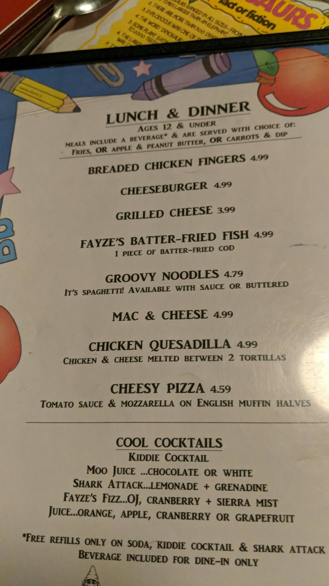 Menu at Fayzes Restaurant and Bakery, La Crosse