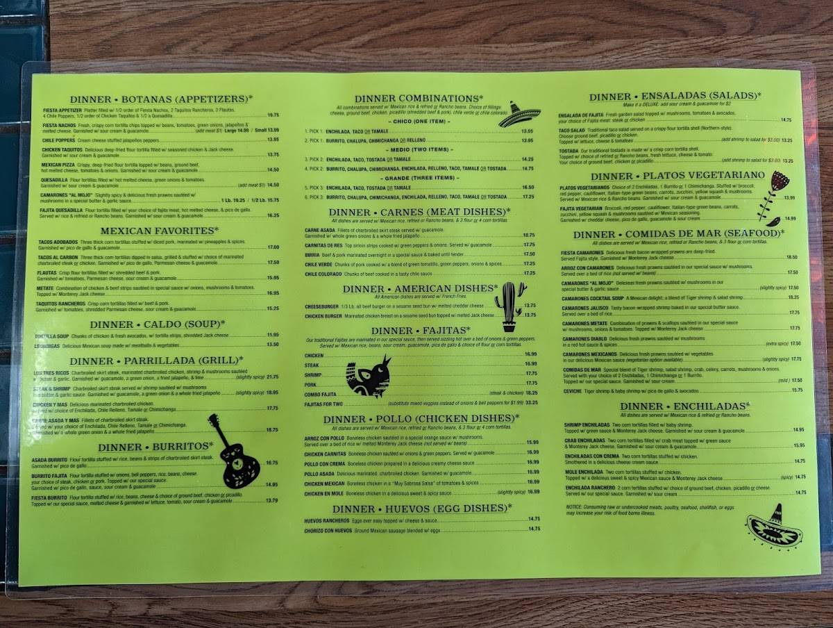 Menu at Fiesta Mexican Restaurant, Port Townsend