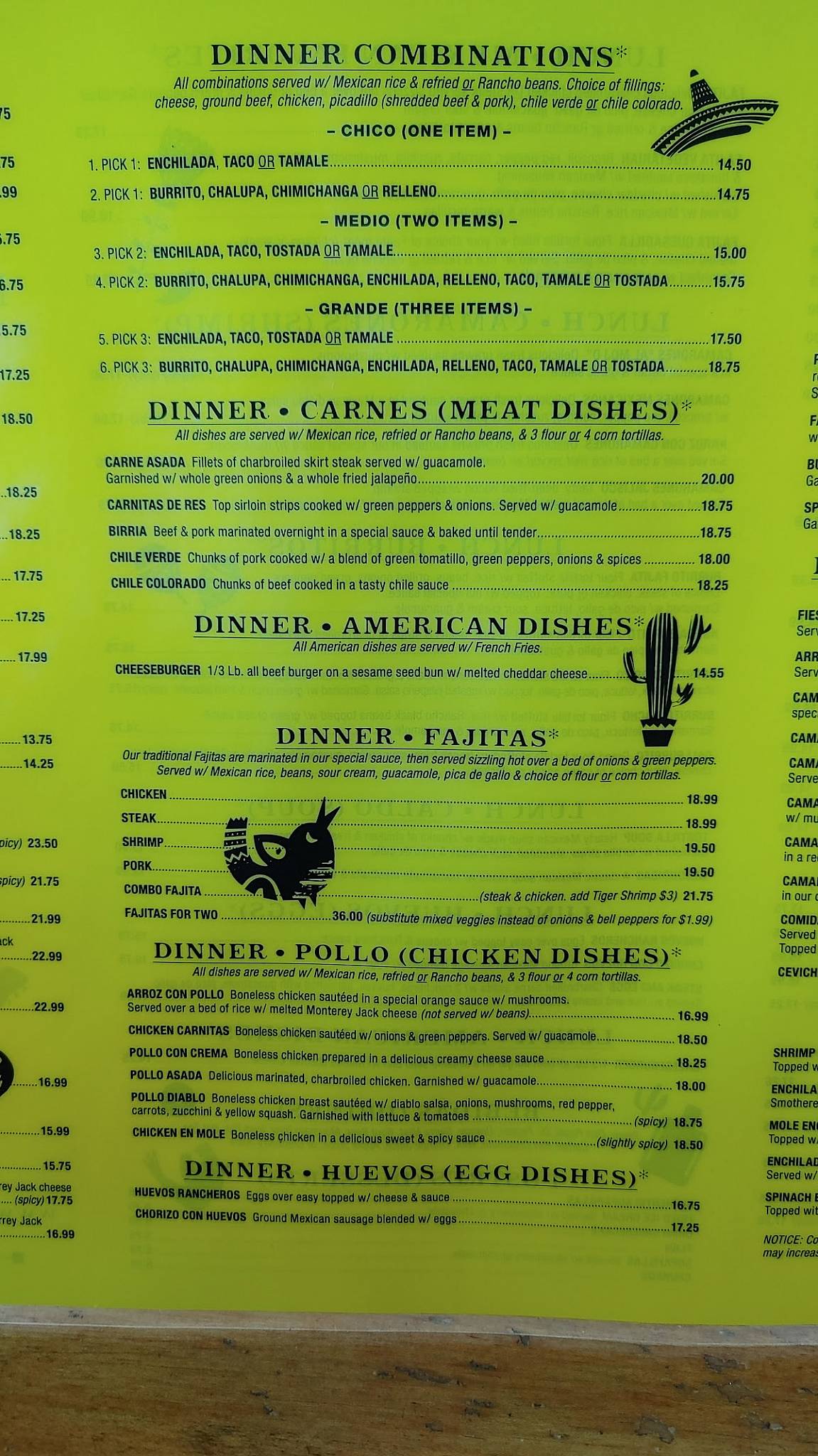 Menu at Fiesta Mexican Restaurant, Port Townsend