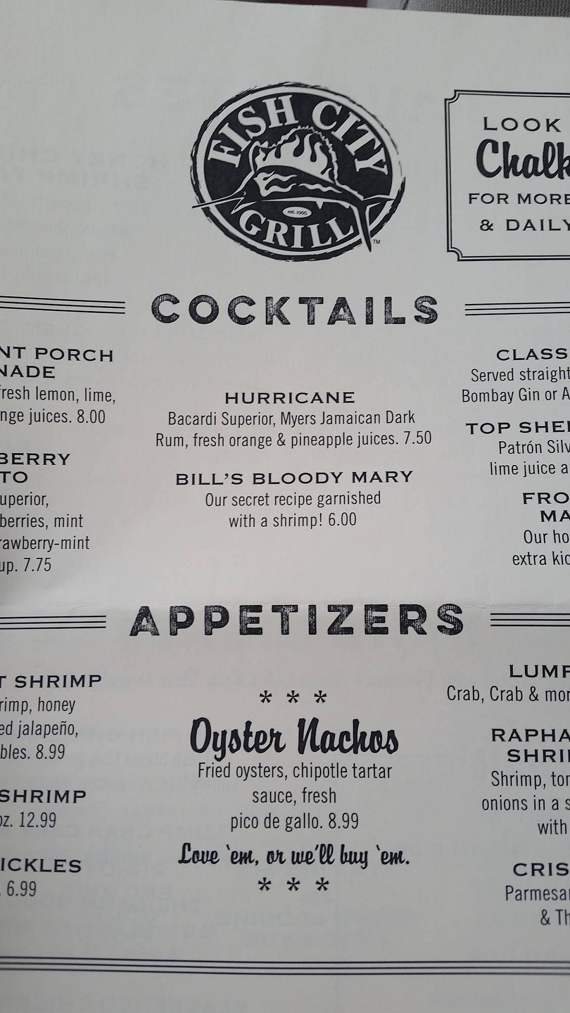 Menu at Fish City Grill restaurant, Flower Mound