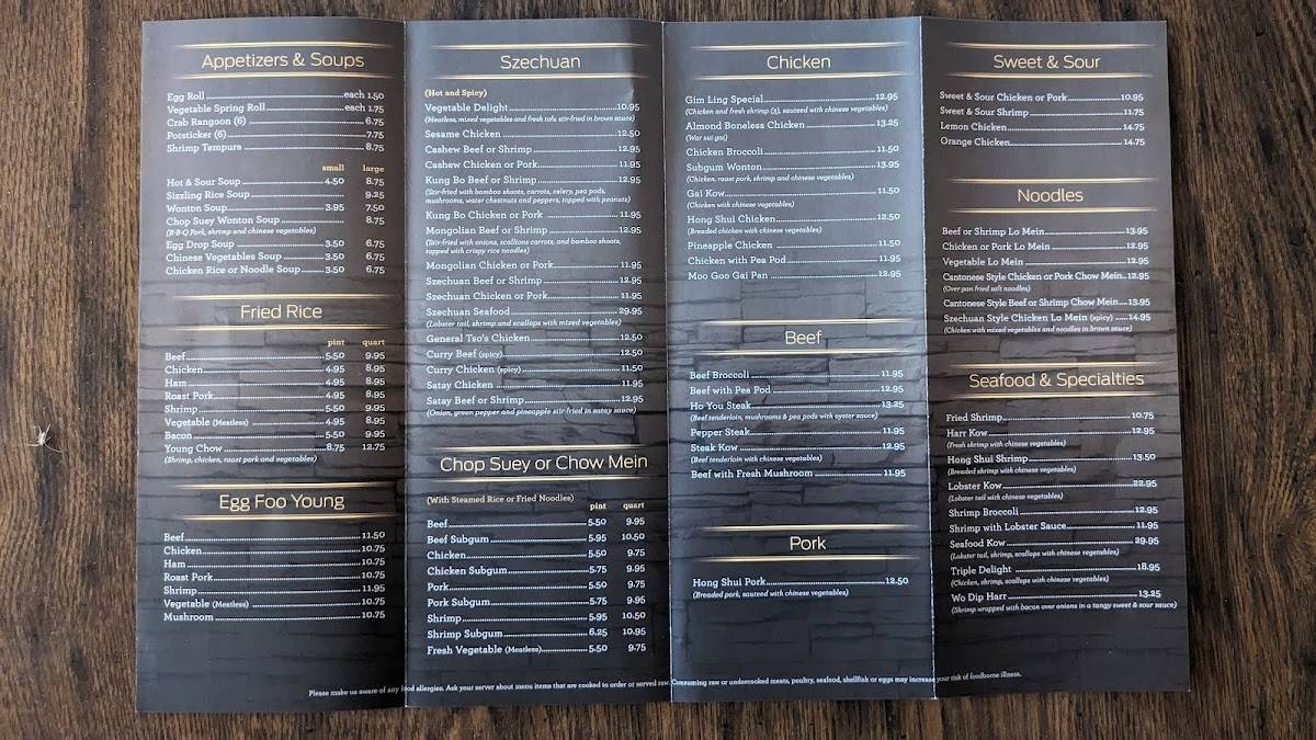 Menu at Gim Ling Restaurant, Saint Clair Shores