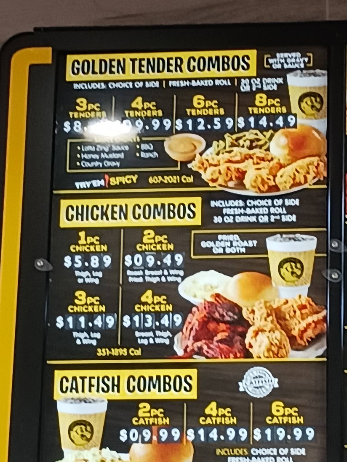 Menu at Golden Chick fast food, Rockport, TX-35 BUS