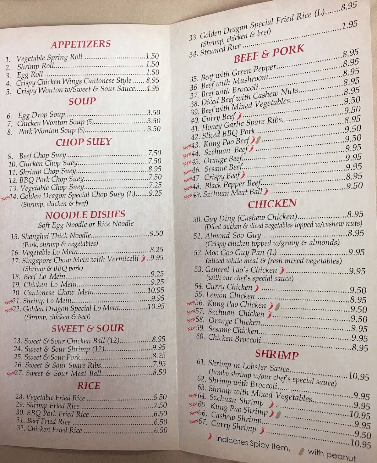 Menu at Golden Dragon restaurant, Saint Thomas