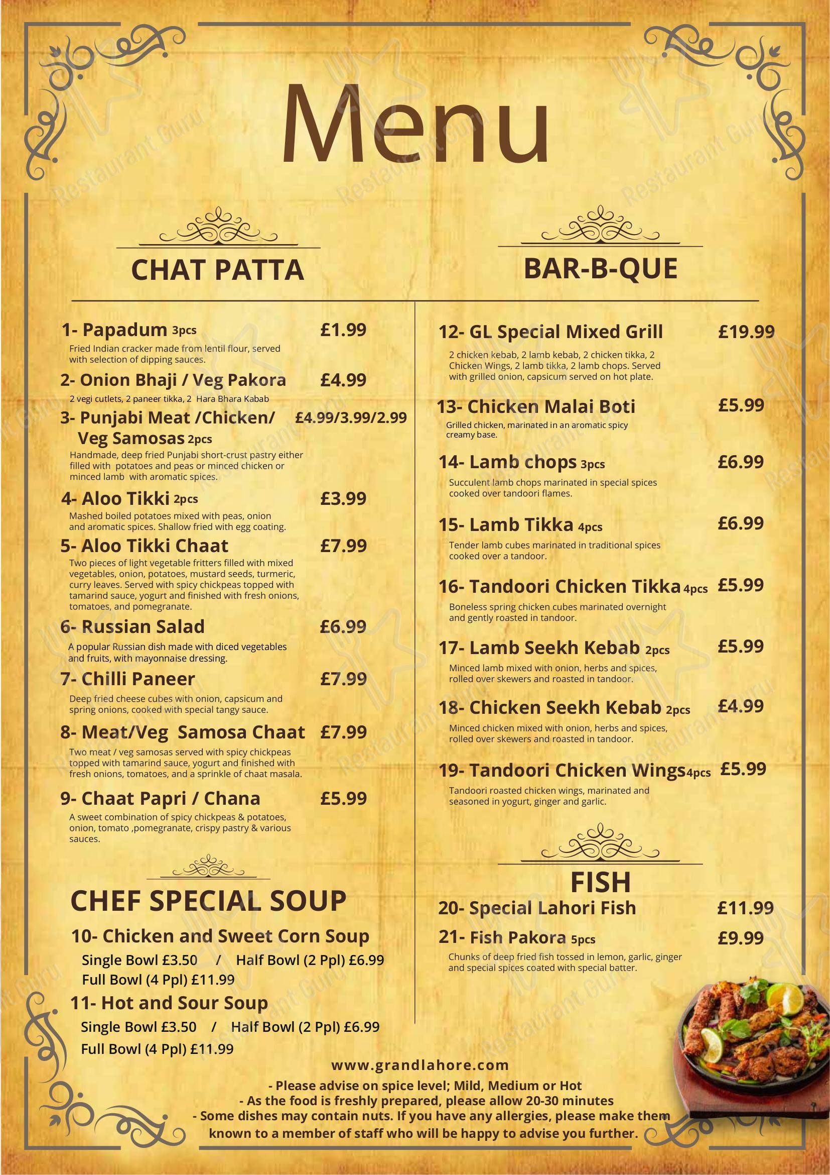 Menu At Grand Lahore Restaurant Slough