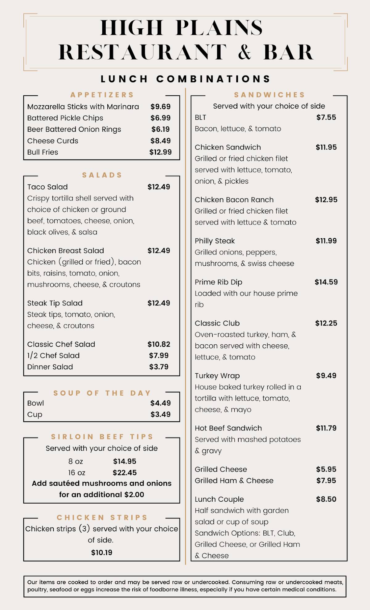 Menu at High Plains Restaurant & Bar, Newell
