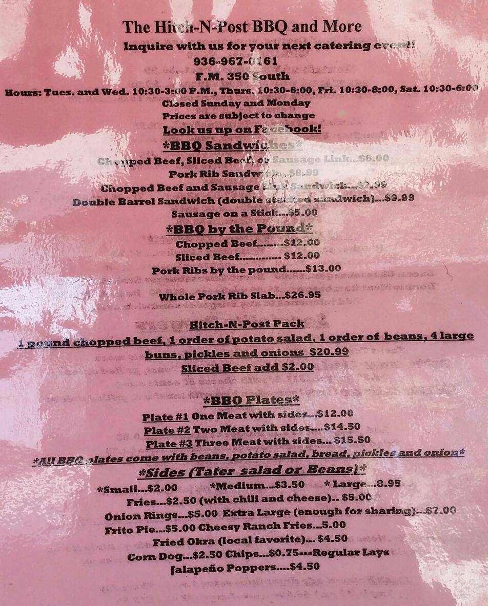 Menu at Hitch N Post Cafe, Livingston