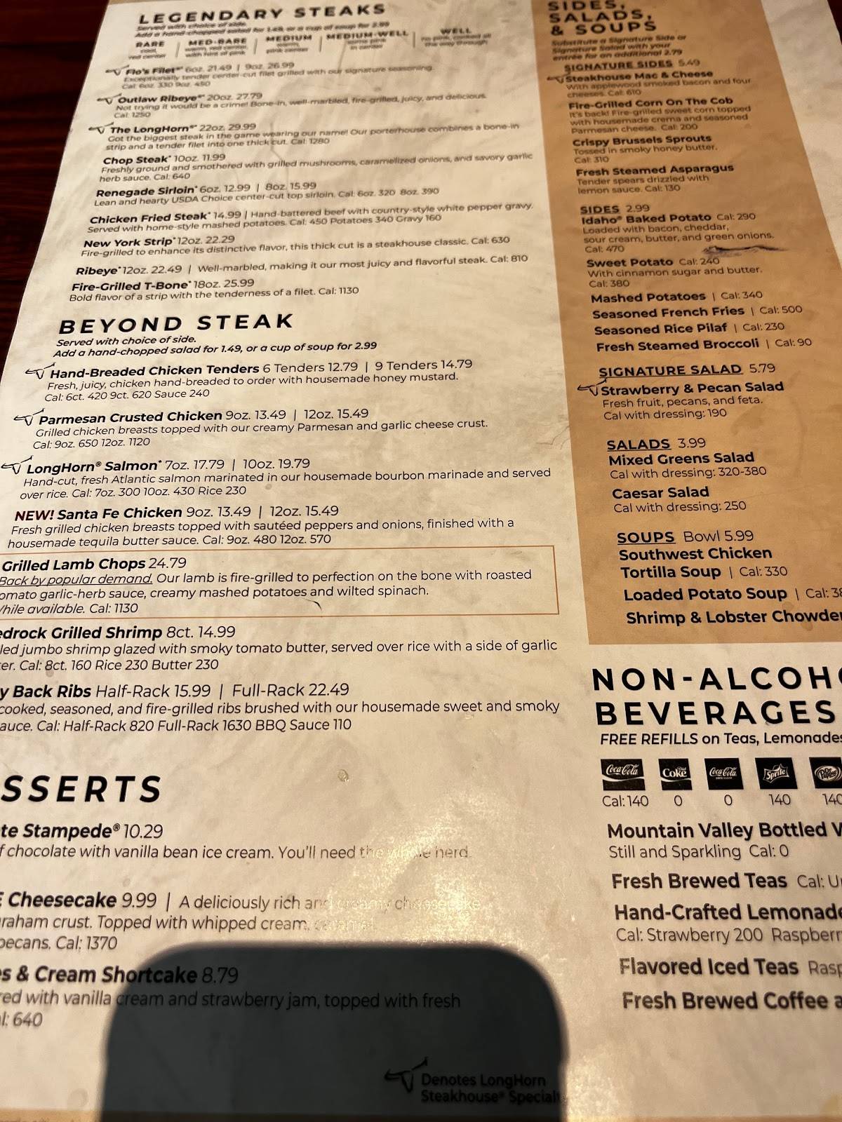 Menu at LongHorn Steakhouse, Hot Springs