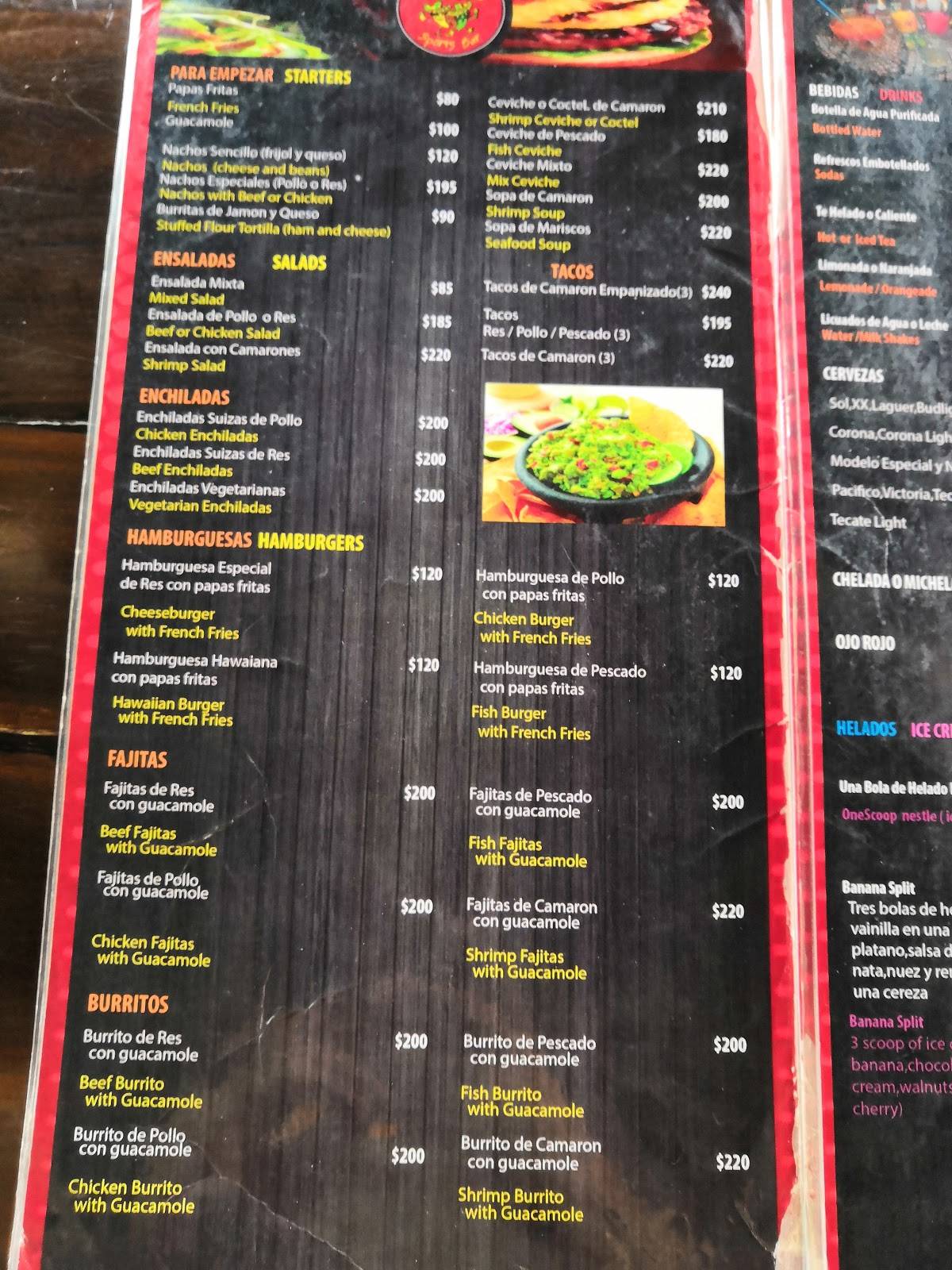 Menu at Oscars Grill pizzeria, Isla Mujeres