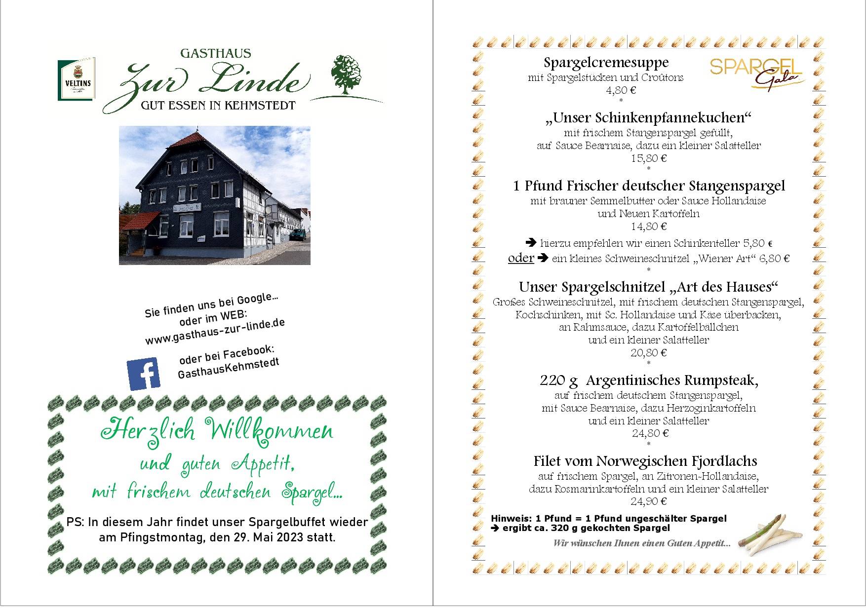 Speisekarte Von Gasthaus Zur Linde Restaurant Kehmstedt