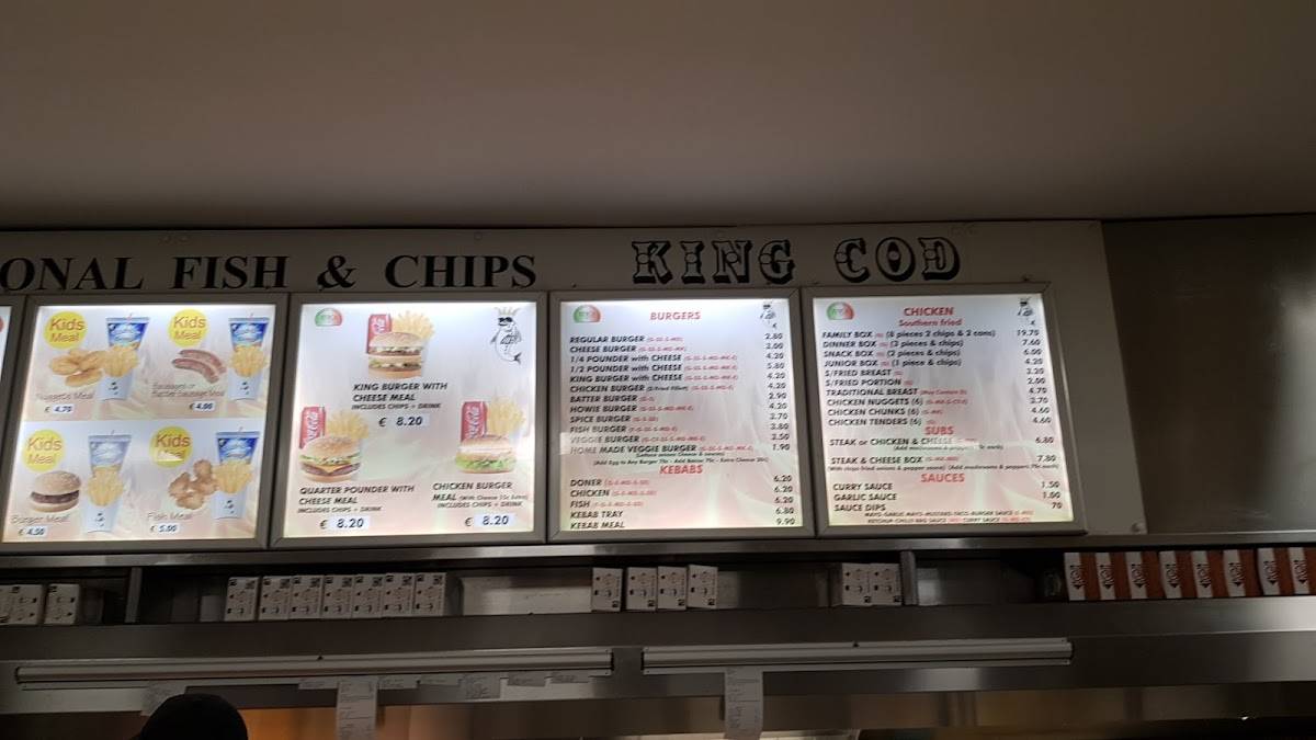 Menu at King Cod fast food, Gorey